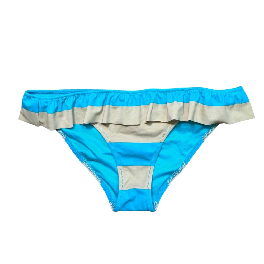 2012‎ Victorias Secret Blue Tan Striped Ruffle Bikini Bottom Swim Small 10855234